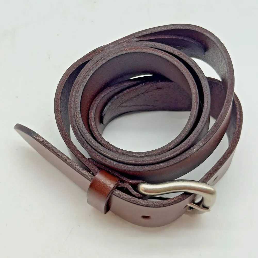 Polo Ralph Lauren Brown Leather Belt Men's 38 Solid Brass Silver Plated Buckle